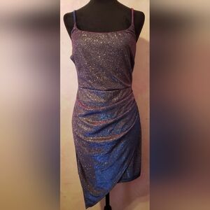 Windsor Blue and Pink Asymmetrical Glitter Dress